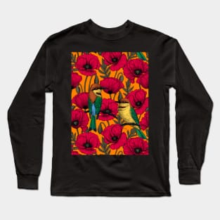 Bee eaters and poppies on orange Long Sleeve T-Shirt